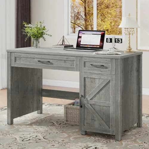 Halitaa Farmhouse 47" Executive Desk, Grey | Stylish Home Office Workstation thumbnail 1