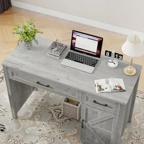 Halitaa Farmhouse 47" Executive Desk, Grey | Stylish Home Office Workstation thumbnail 5