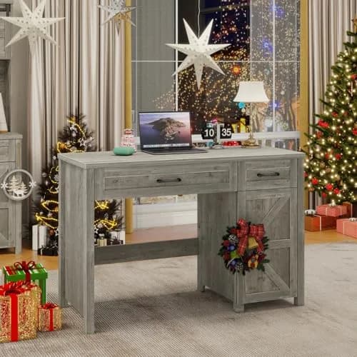 Halitaa Farmhouse 47" Executive Desk, Grey | Stylish Home Office Workstation thumbnail 7
