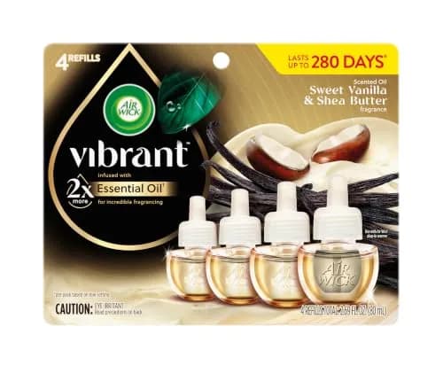 Air Wick Vibrant Plug In Scented Oil Refills Sweet Vanilla & Shea Butter 2.69ml (0.67 Fl Oz) 4-Pack | Infused with 2x More Essential Oils thumbnail 2