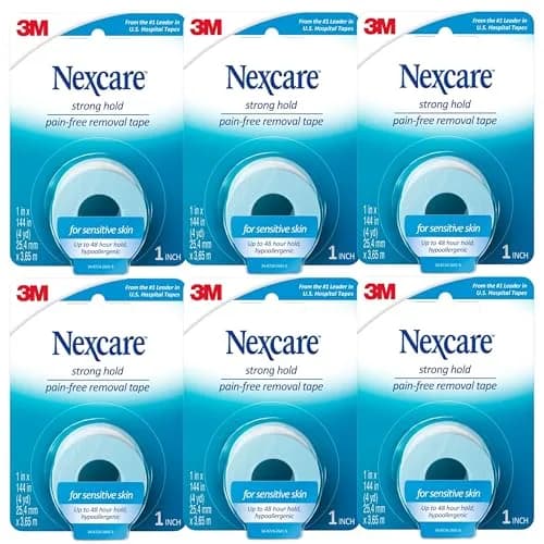 Nexcare Sensitive Skin Low Trauma Tape, 6 Rolls (1" x 144" Each) | Gentle Adhesive for Fragile Skin thumbnail 1