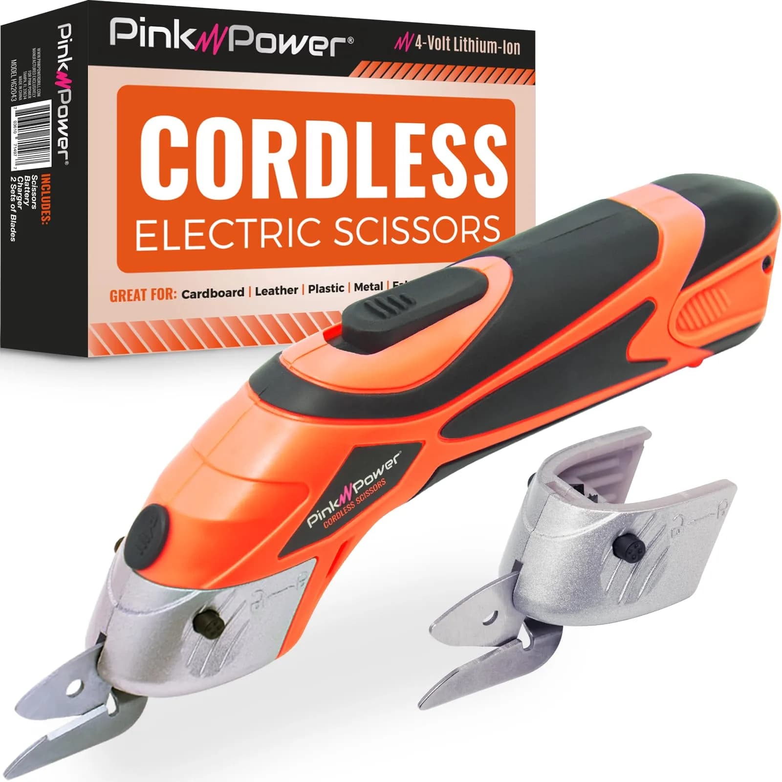 Pink Power HG2043 Electric Fabric Scissors 3.6V | Cordless Cutting Tool with 2 Blades & Charger (Orange) - main product image