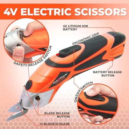 Pink Power HG2043 Electric Fabric Scissors 3.6V | Cordless Cutting Tool with 2 Blades & Charger (Orange) thumbnail 2