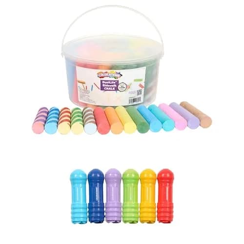 Colorations Dust-Lite Washable Sidewalk Chalk 50 Pieces + Jumbo Chalk Holder Set of 6 | Outdoor Art Kit for Kids, Washable Chalk with Grip Holders, Sidewalk Drawing Set thumbnail 1