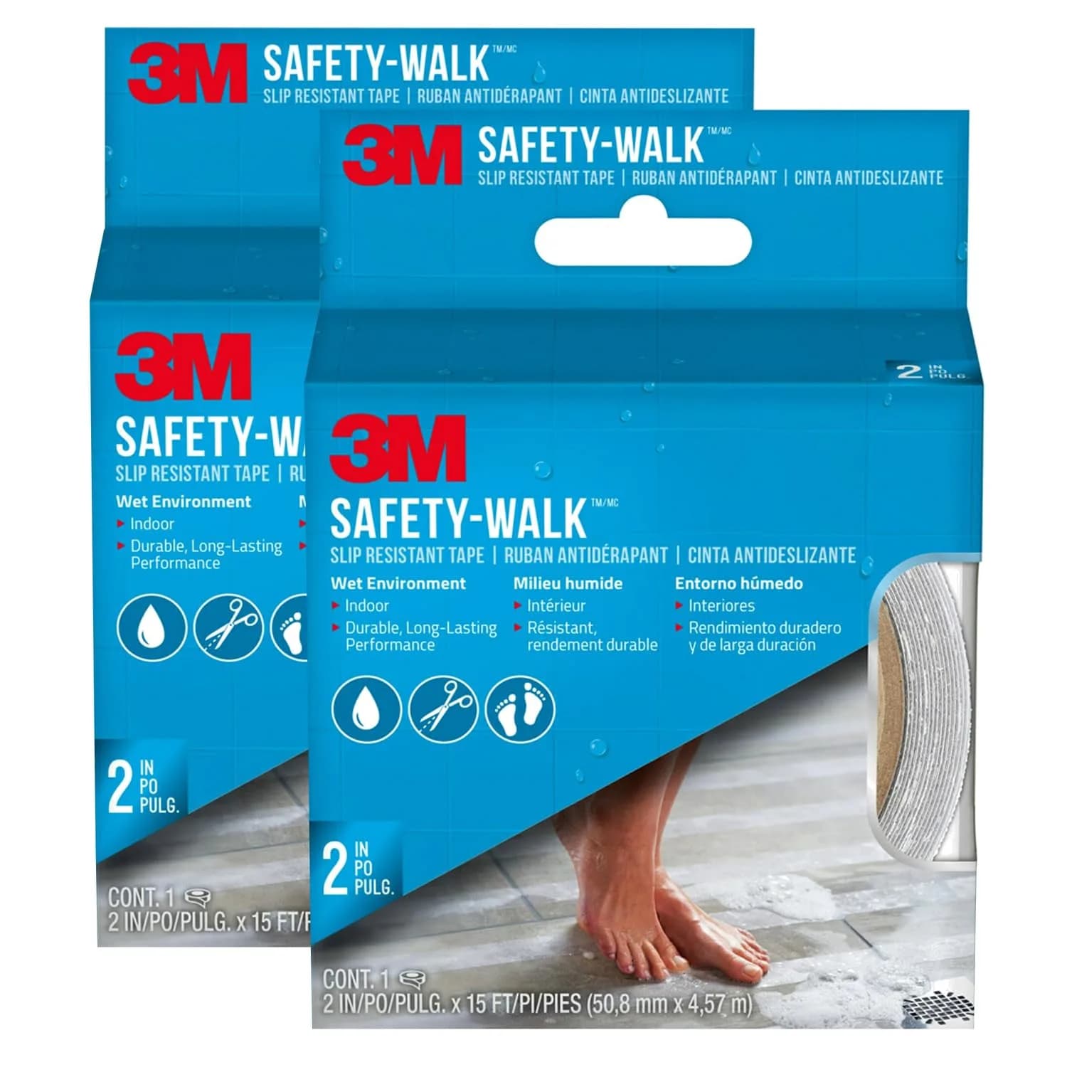 3M Safety-Walk Clear Anti-Slip Tape 2 in x 15 ft (Pack of 2) | Water-Resistant Grip for Wet Areas