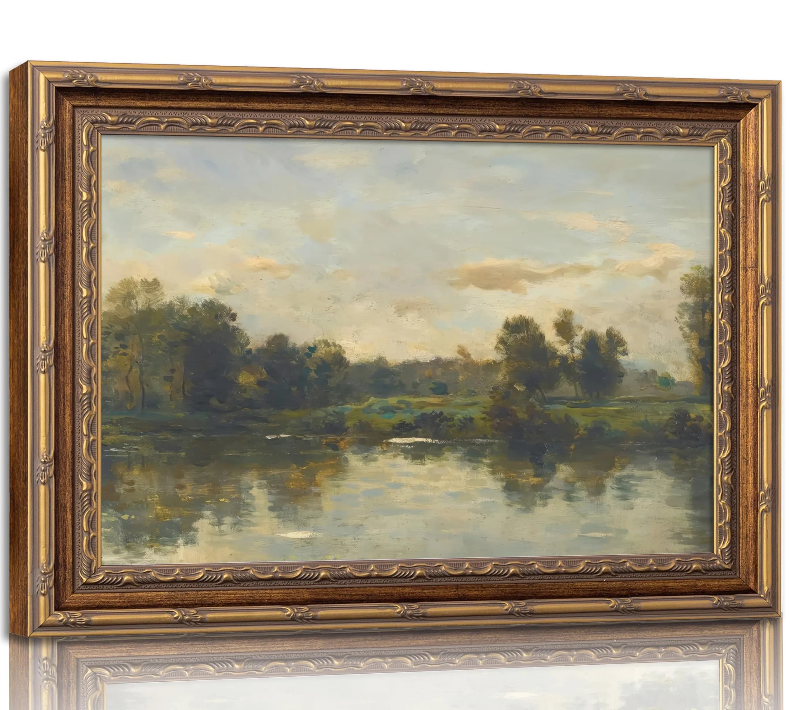 VZKRHPGA Vintage Gold Framed Landscape Wall Art 27.9cm (11") x 22.9cm (9") | Serene River Painting for Home - main product image