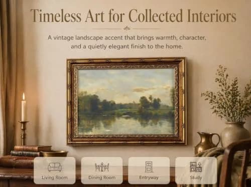 VZKRHPGA Vintage Gold Framed Landscape Wall Art 27.9cm (11") x 22.9cm (9") | Serene River Painting for Home thumbnail 9