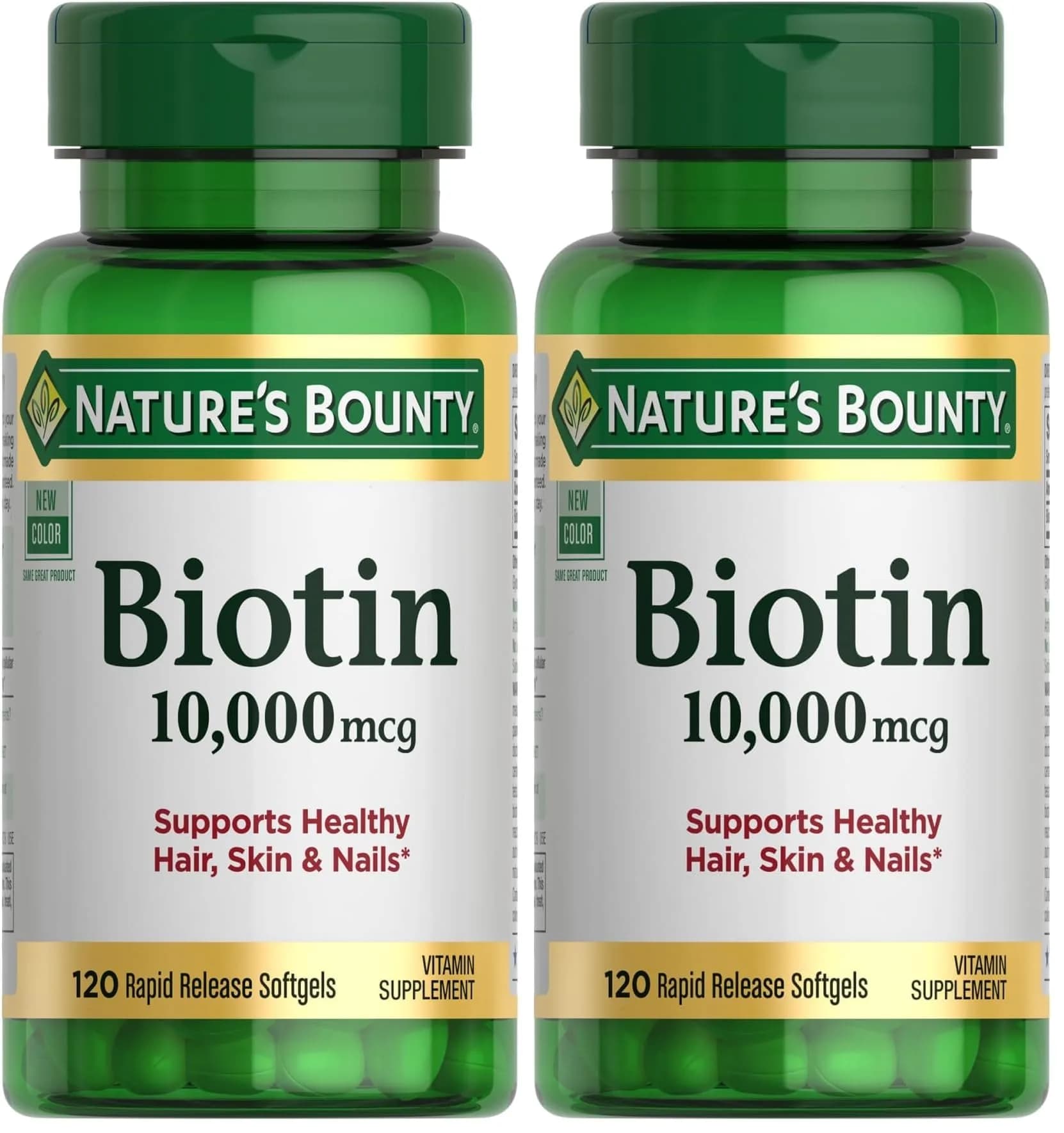 Nature's Bounty Biotin Hair Skin and Nails Vitamins, 10,000 mcg, 240 Softgels (Pack of 2) | Supports Healthy Hair, Skin and Nails