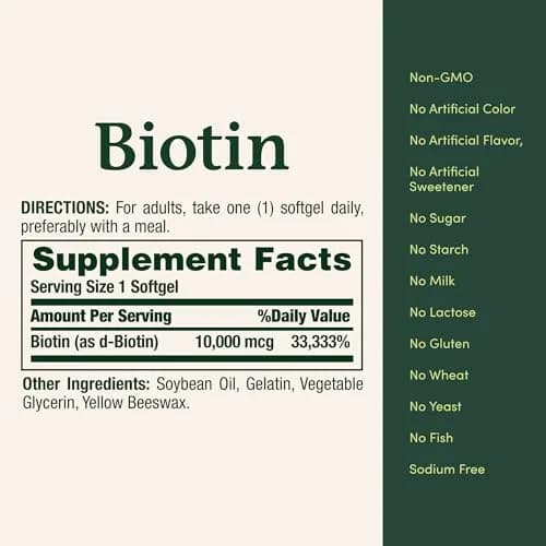 Nature's Bounty Biotin Hair Skin and Nails Vitamins, 10,000 mcg, 240 Softgels (Pack of 2) | Supports Healthy Hair, Skin and Nails thumbnail 5