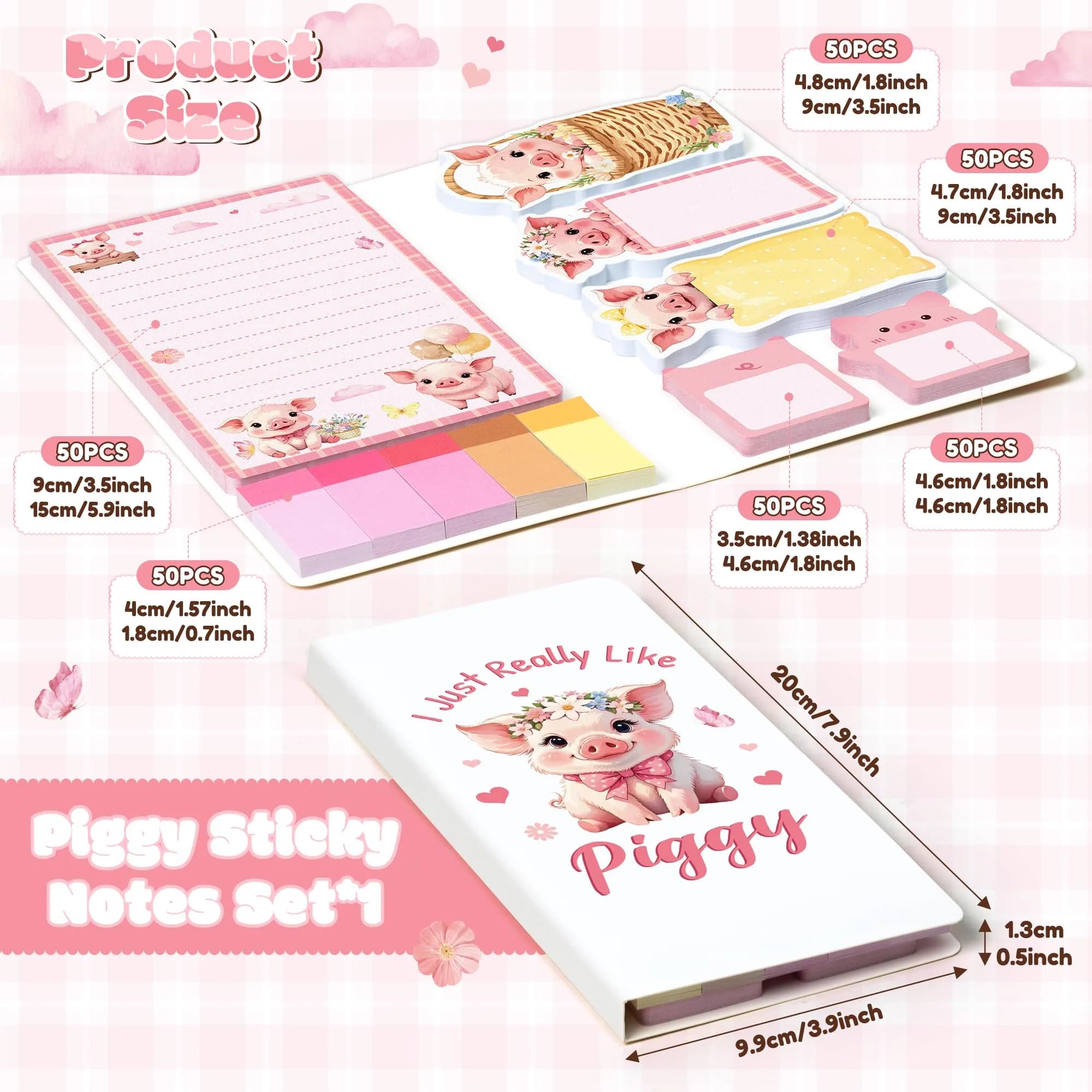 Xqumoi Pink Piggy Sticky Notes Set 550 Sheets | Cute Animal Design Self-Stick Notes thumbnail 2