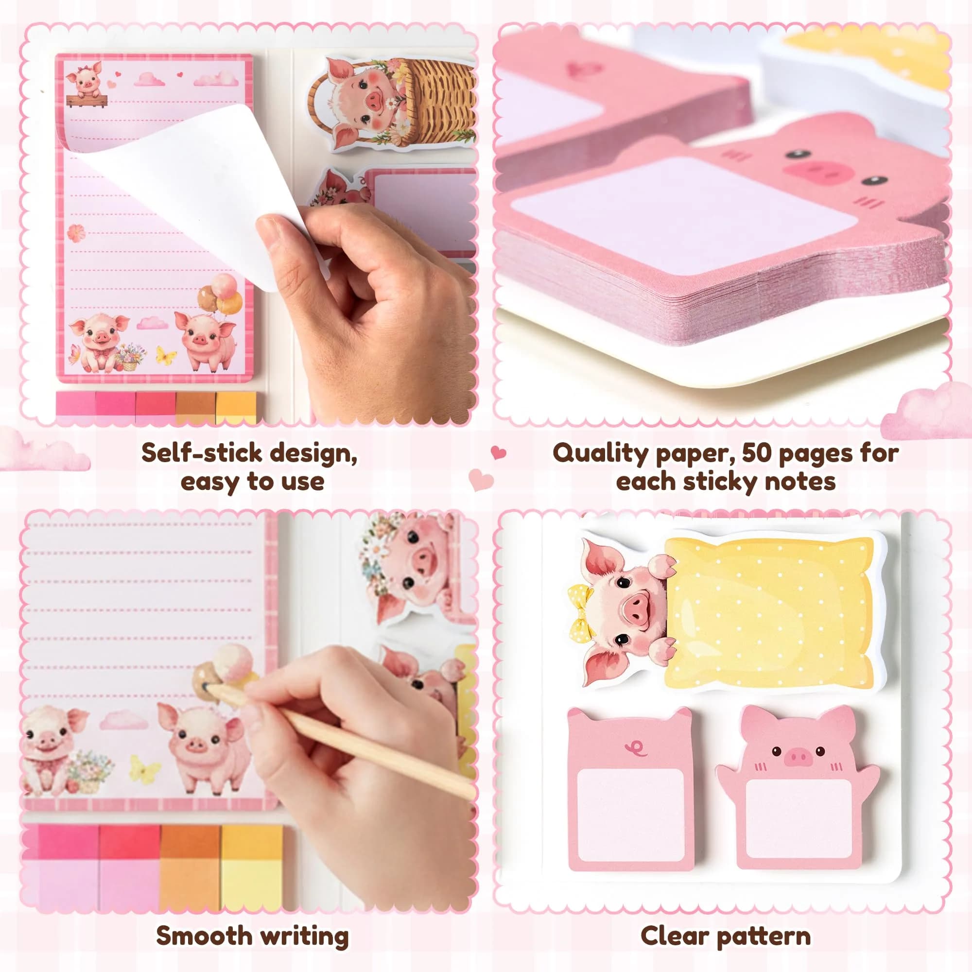 Xqumoi Pink Piggy Sticky Notes Set 550 Sheets | Cute Animal Design Self-Stick Notes thumbnail 4