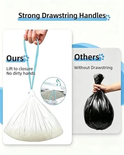 KropBom 180 Count Drawstring Cat Litter Bags Compatible with MW-SC01/SC02/SC09/LR01 | Thickened, Leak-Proof, Easy Closure thumbnail 5