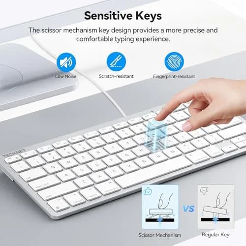 TECKNET Wired Keyboard for MacOS Devices with Dual Interface, Slim Mac Keyboard, Comfortable Ergonomic Typing Angle & Stable Connection for PC/Laptop, Compatible with MacBook, iMac, Mac mini/Pro (White, 78 Keys) thumbnail 4