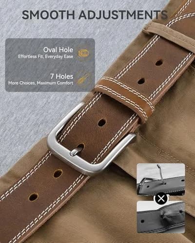 CHAOREN Mens Leather Belt 35mm (1.38") for Jeans | Full Grain Leather, Zinc Alloy Buckle, Classic Style thumbnail 3