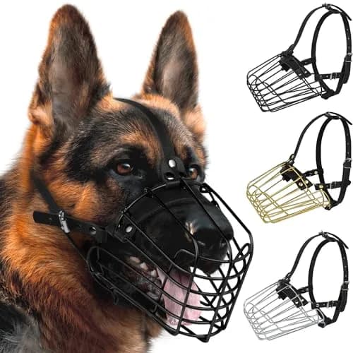 BUDKAS German Shepherd Dog Muzzle Metal Basket Size L | Adjustable Durable Leather Straps thumbnail 1