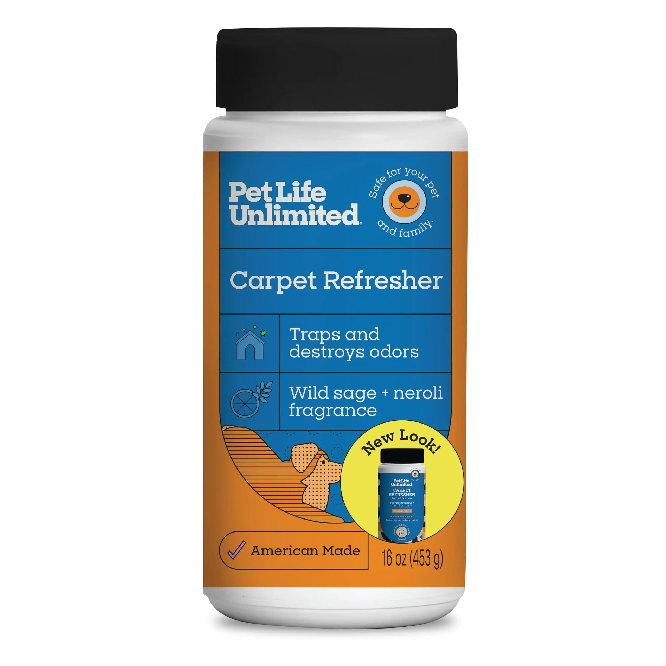 Pet Life Unlimited Carpet Deodorizer Powder 16 oz (454 g) | Plant-Based Wild Sage & Neroli Scent