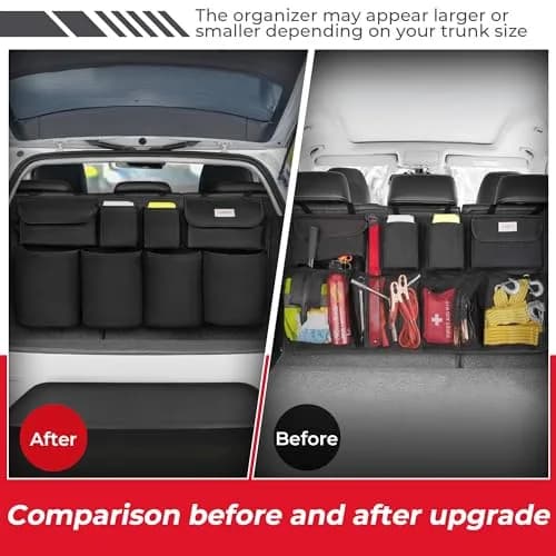 SURDOCA Large Capacity Car Trunk Organizer 110cm (43.3in) | Heavy Duty 600D Oxford Fabric with 8 Pockets thumbnail 2