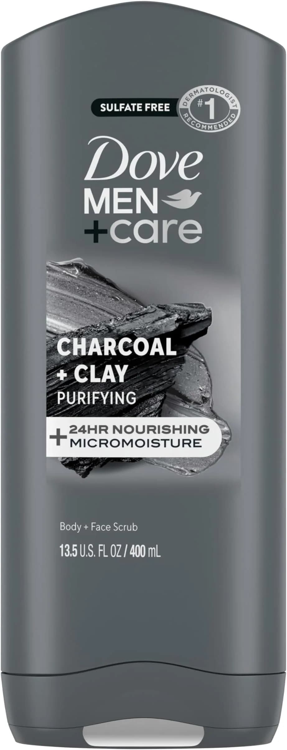 Dove Men+Care Charcoal + Clay Body & Face Wash 13.5oz Pack of 6 | Hydrates & Purifies Skin - main product image
