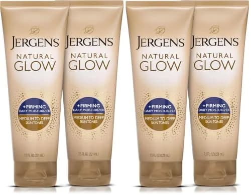 Jergens Natural Glow +Firming Body Lotion, Medium to Deep Skin Tone, 7.5 Oz (222ml) Bottles (Pack of 4) | Gradual Self Tanner with Collagen & Elastin thumbnail 1
