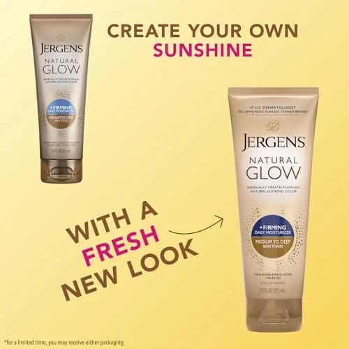 Jergens Natural Glow +Firming Body Lotion, Medium to Deep Skin Tone, 7.5 Oz (222ml) Bottles (Pack of 4) | Gradual Self Tanner with Collagen & Elastin thumbnail 2