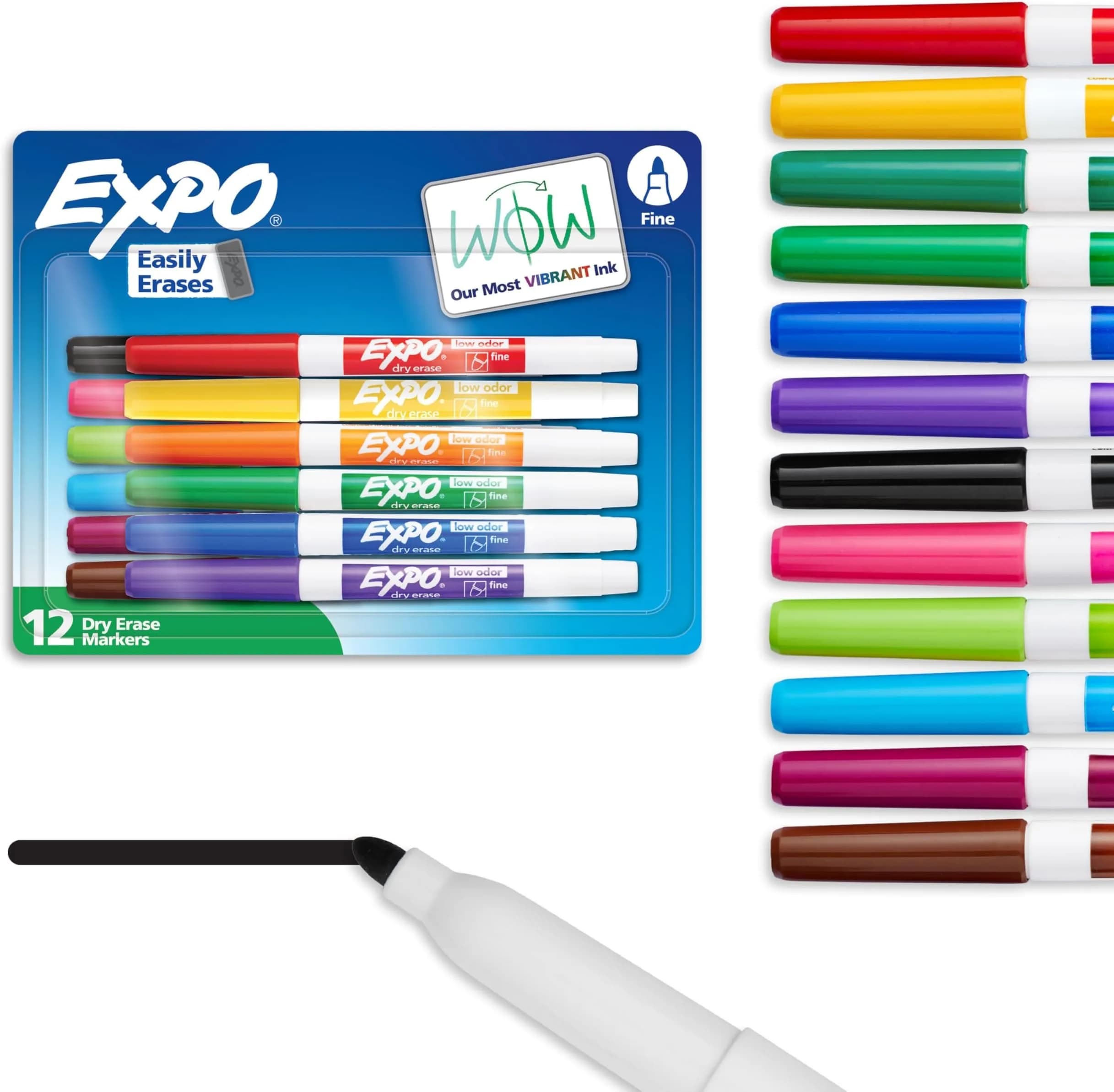 EXPO Low Odor Dry Erase Markers, Fine Tip, Assorted Colors, 96 Count | Bulk Pack Marking Pens for Classrooms & Offices - main product image
