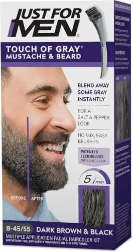Just For Men Touch of Gray Mustache & Beard Coloring B-45/55 Dark Brown & Black, 30ml (1 fl oz) | Reduces Gray for a Salt & Pepper Look thumbnail 1