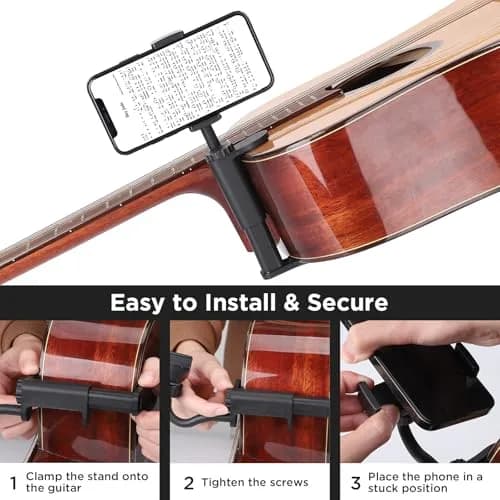 Facmogu Guitar Phone Holder, 360° Rotatable, Universal Smartphone Clamp for Guitar & Ukulele, Black thumbnail 6