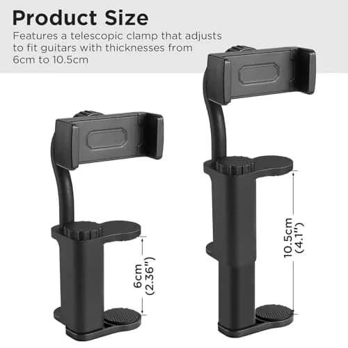 Facmogu Guitar Phone Holder, 360° Rotatable, Universal Smartphone Clamp for Guitar & Ukulele, Black thumbnail 7