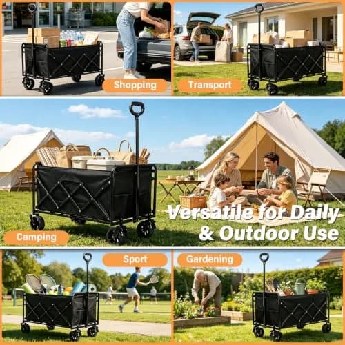 JINIHFW Heavy Duty Foldable Garden Wagon Cart 272 kg (600 lb) Capacity | All-Terrain Wheels with Brakes thumbnail 9