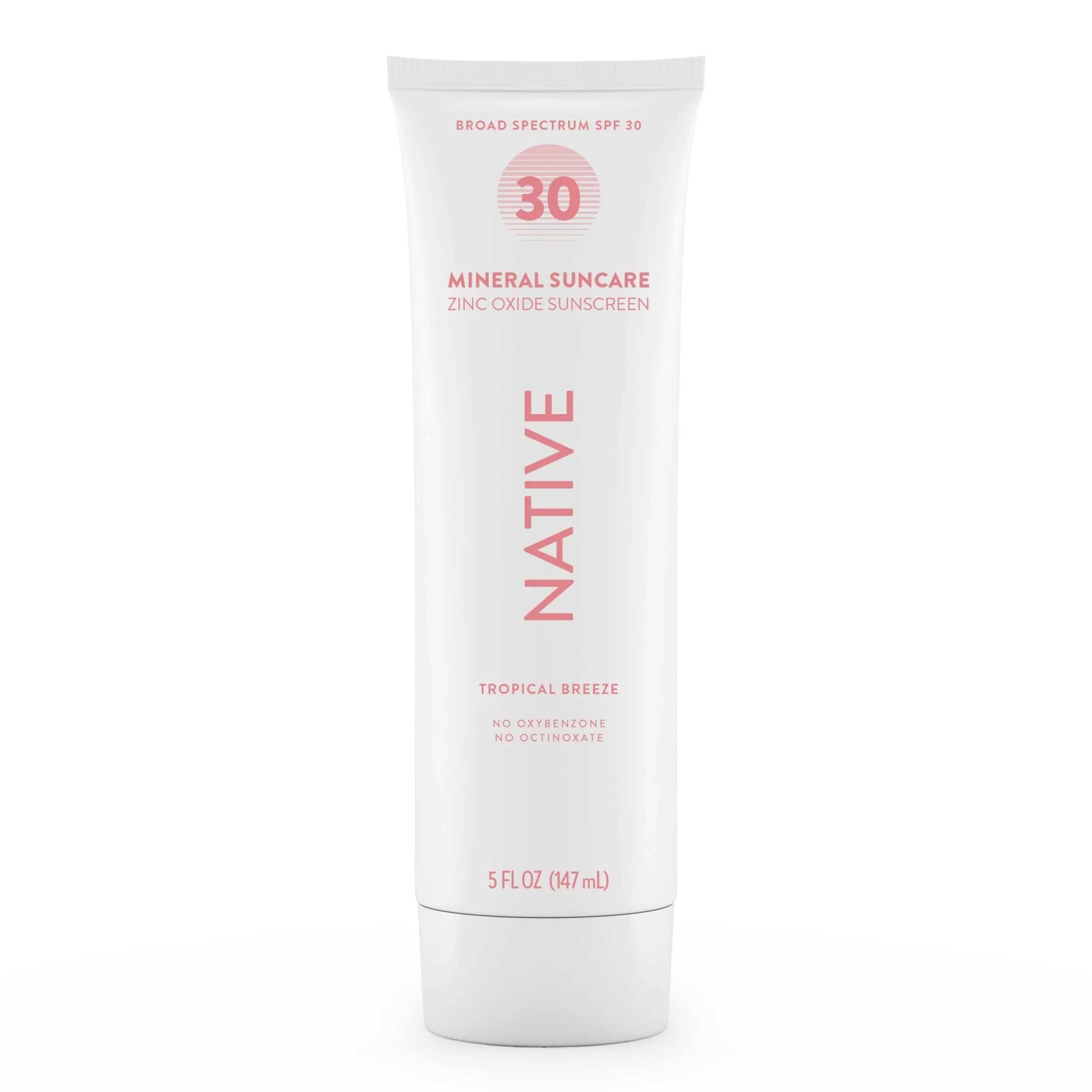 Native Sunscreen SPF 30 Zinc Oxide Lotion 148ml (5 Fl Oz) | Dermatologist Tested for Sensitive Skin