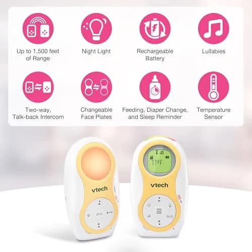 VTech DM1215 Digital Audio Baby Monitor with 1500ft Range, Night Light, Lullabies, Two-Way Talk, Temperature Sensor, Rechargeable Battery (White) thumbnail 2