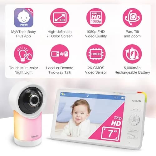 VTech Smart WiFi 7” HD Video Baby Monitor RM7866HD | Pan-Tilt-Zoom, 1080p App View, 2-Way Talk, Night Light thumbnail 2