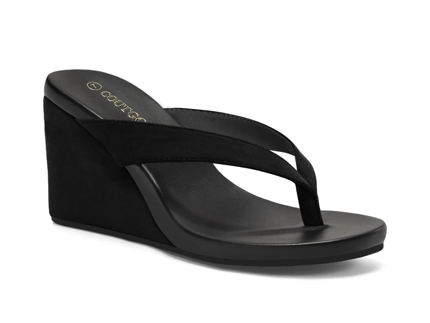 Coutgo Women's Wedge Heel Sandals Platform Flip Flops Slides Beach Shoes Suede Black 7 US (8.1 cm Heel) - main product image