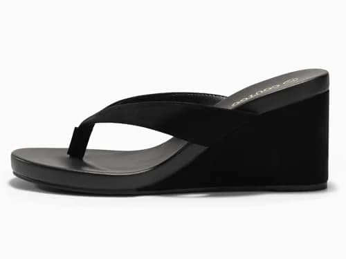 Coutgo Women's Wedge Heel Sandals Platform Flip Flops Slides Beach Shoes Suede Black 7 US (8.1 cm Heel) thumbnail 6
