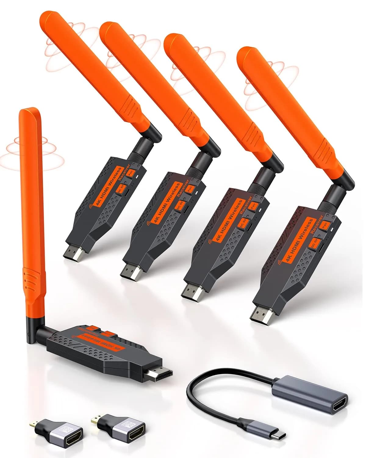 Coolpie Wireless HDMI Transmitter and Receiver Kit 1TX-4RX | 4K Decode 1080P HD Output, 350FT/100M Long Range, 5.8G Stable Connection Low Lag — 1TX-4RX