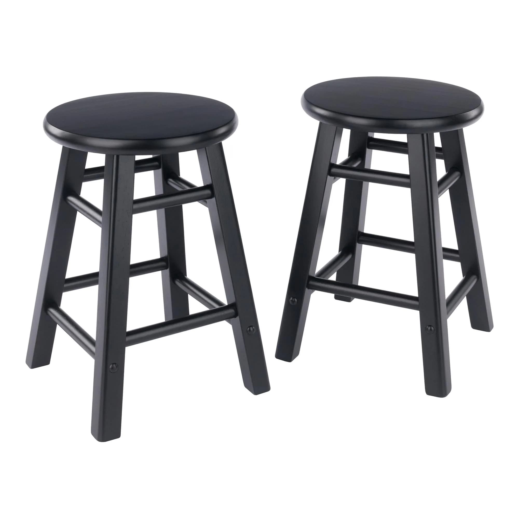 Winsome Element 2-Piece Counter Stool Set | Solid Beech Wood, Walnut Finish, 18" Seat Height — Black