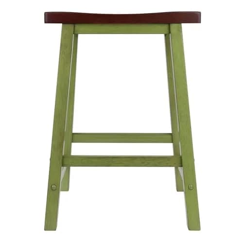 Winsome Satori Saddle Seat 24" Counter Stool Rustic Green Walnut Finish | Solid Wood Comfort thumbnail 4