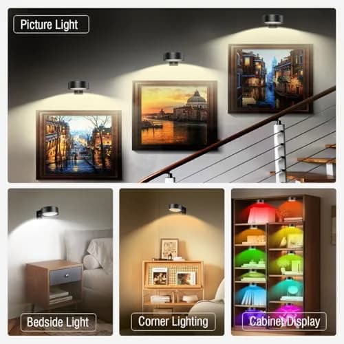 Xuolder Rechargeable Picture Light 3-Pack | Magnetic LED Art Display Light with Remote, 3 Color Temps & 12 RGB Modes thumbnail 7