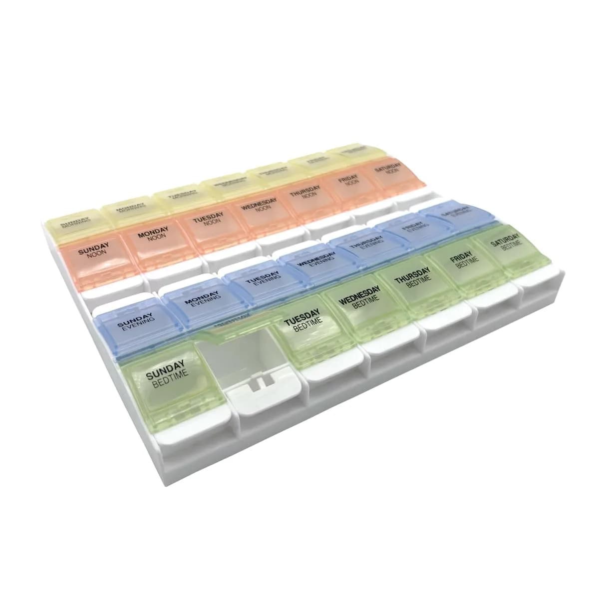 EZY DOSE Weekly Pill Organizer 7-Day, 4X/Day, 2XL | Push Button, Large Compartments, Travel Friendly — Pastel Rainbow