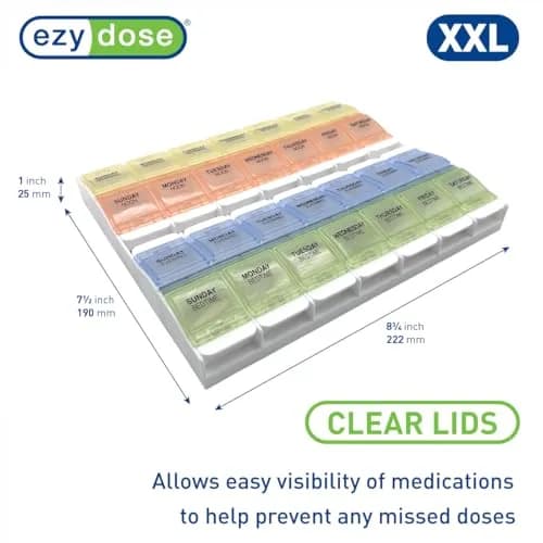 EZY DOSE Push Button Weekly 7-Day, 4X Per Day Pill Organizer, Pastel, 2XL | Large 28-Compartment Medication System thumbnail 2