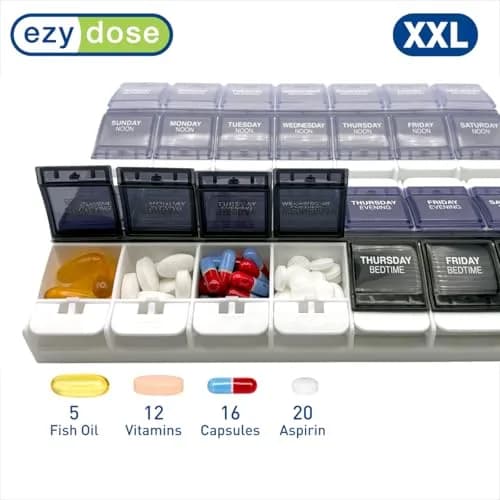 EZY DOSE Push Button Weekly 7-Day Pill Organizer 2XL | 28 Compartments for 4 Daily Doses thumbnail 3