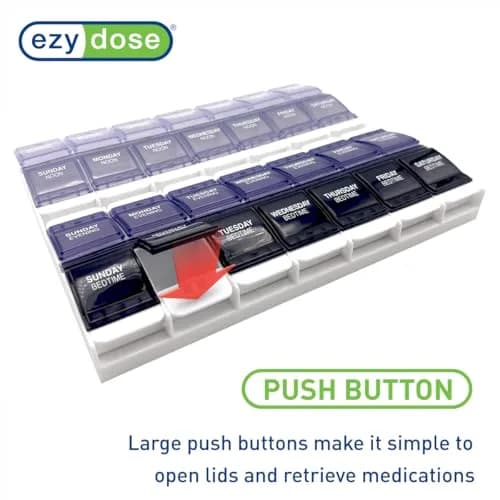 EZY DOSE Push Button Weekly 7-Day Pill Organizer 2XL | 28 Compartments for 4 Daily Doses thumbnail 4