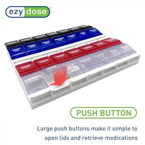 EZY DOSE Weekly Pill Organizer 7-Day, 4X/Day, 2XL | Push Button, Large Compartments, Travel Friendly thumbnail 4