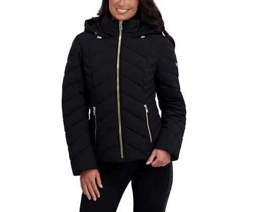KARL LAGERFELD Paris Women's Chevron Lightweight Puffer, Black, X-Large | Stylish & Warm for Cold Weather thumbnail 2