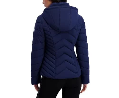 KARL LAGERFELD Paris Women's Chevron Lightweight Puffer Navy Medium | Stylish, Warm & Compact thumbnail 2