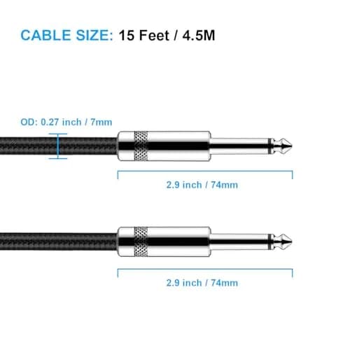 New Bee 15ft (4.57m) Electric Instrument Cable | Low Noise High Fidelity Balanced Audio thumbnail 2