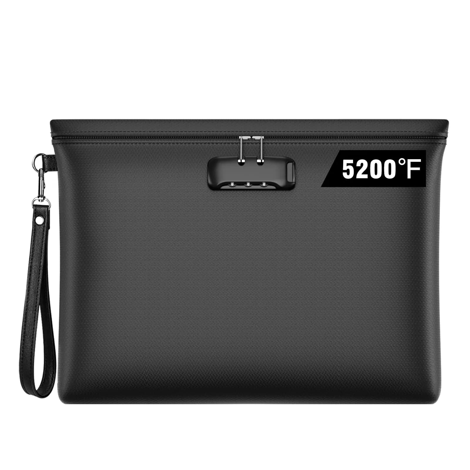 ZOOPIP Fireproof Document Bag with Lock, Waterproof Money Pouch 36cm x 26cm (14.3"x10.2") | Secure A4 Document Storage — Black / 14.3"x10.4"-5200℉