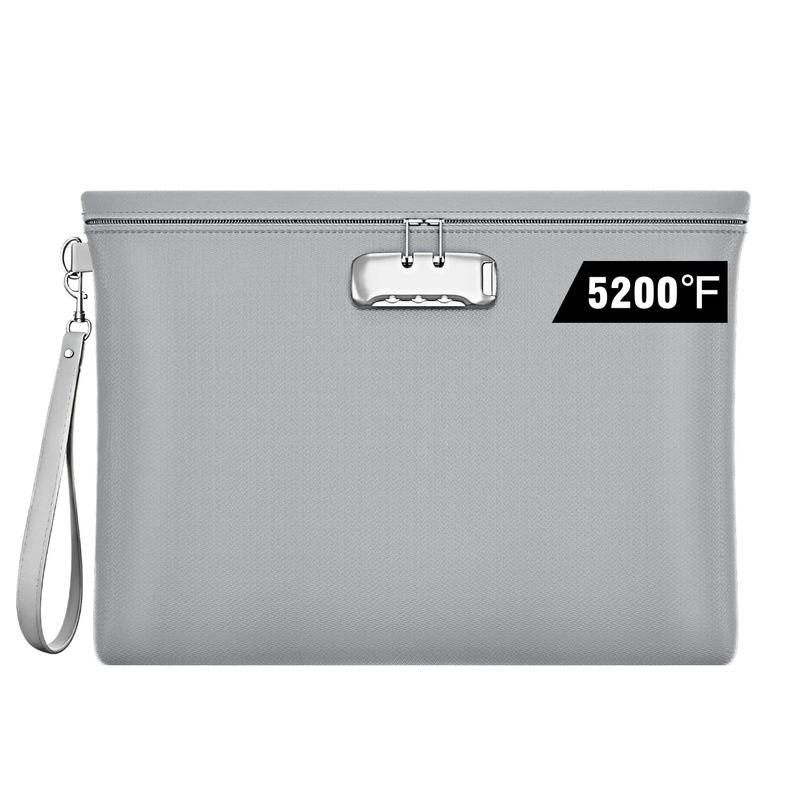 ZOOPIP Fireproof Document Bag with Lock, Waterproof Money Pouch 36.7cm x 25.9cm (14.3"x10.2") | SGS Certified Silicone Coated Fiberglass — Gray / 14.3"x10.3"-5200℉
