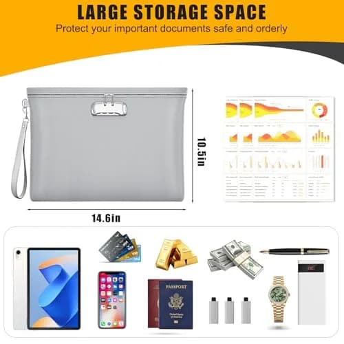 ZOOPIP Fireproof Document Bag Lock 14.3"x10.2" | Waterproof & Flame Resistant thumbnail 3