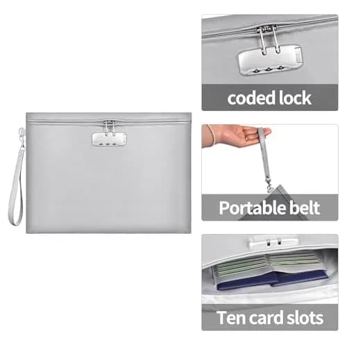 ZOOPIP Fireproof Document Bag with Lock, Waterproof Money Pouch 36cm x 26cm (14.3"x10.2") | Secure A4 Document Storage thumbnail 5